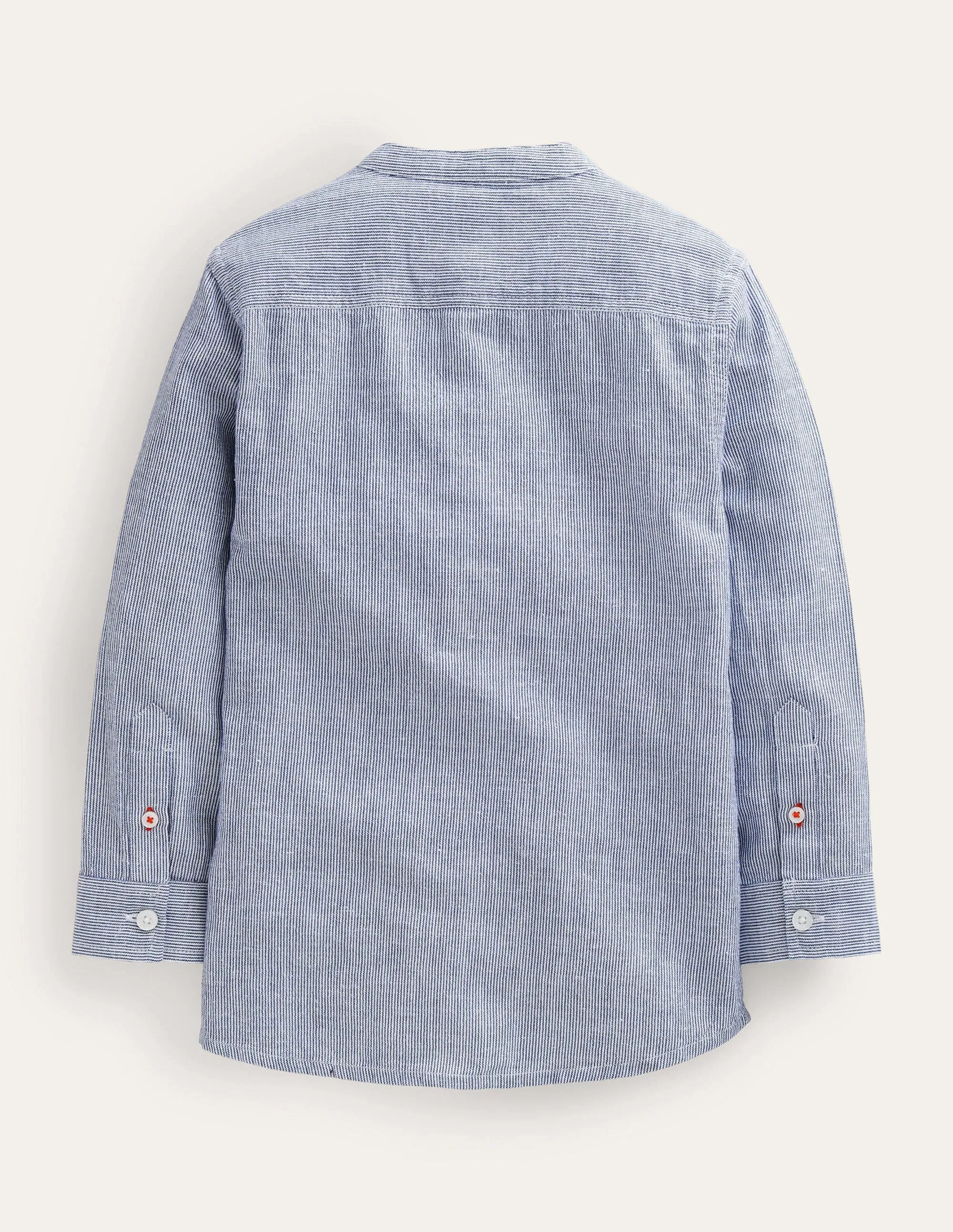 Patterned Grandad Shirt-Blue Ticking