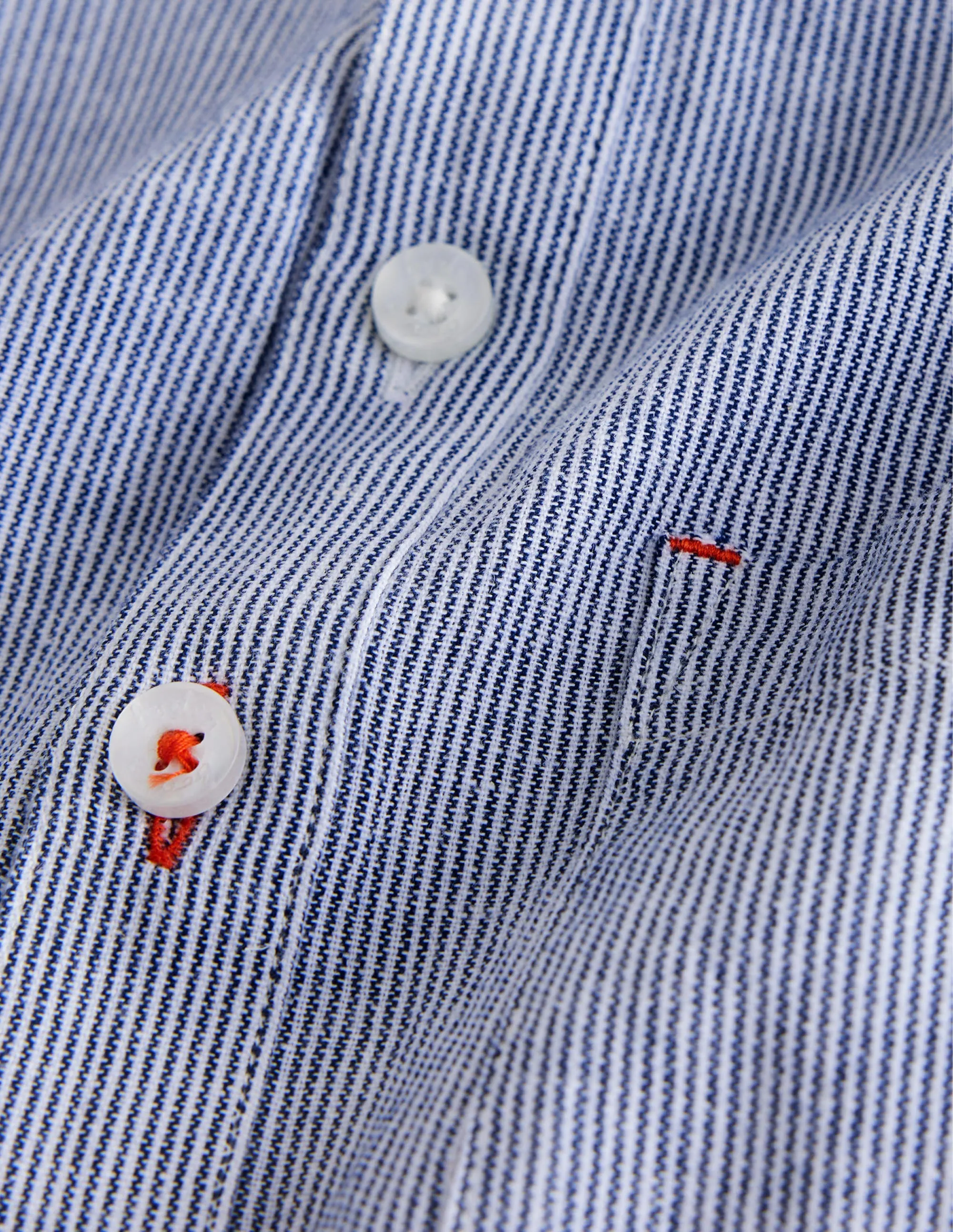 Patterned Grandad Shirt-Blue Ticking