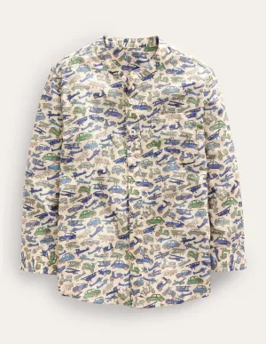 Patterned Grandad Shirt-Blue Vechicles