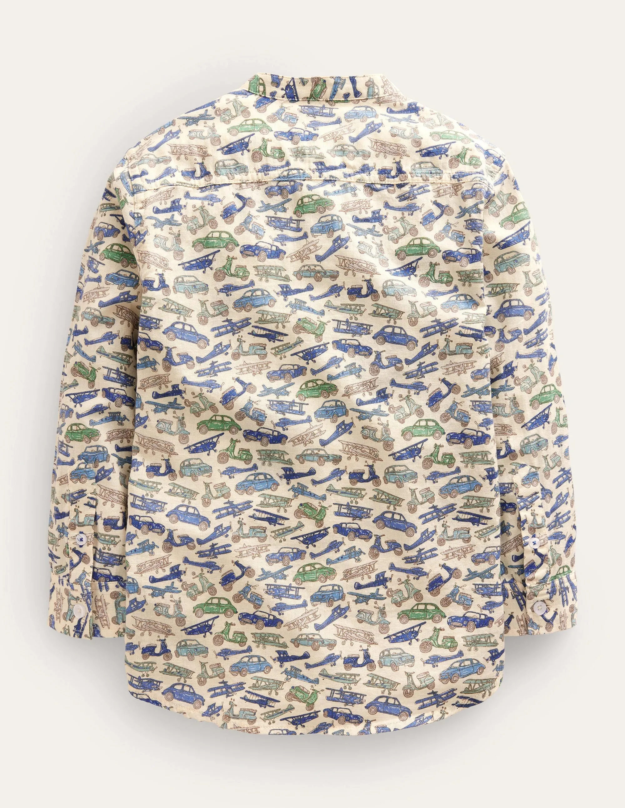 Patterned Grandad Shirt-Blue Vechicles