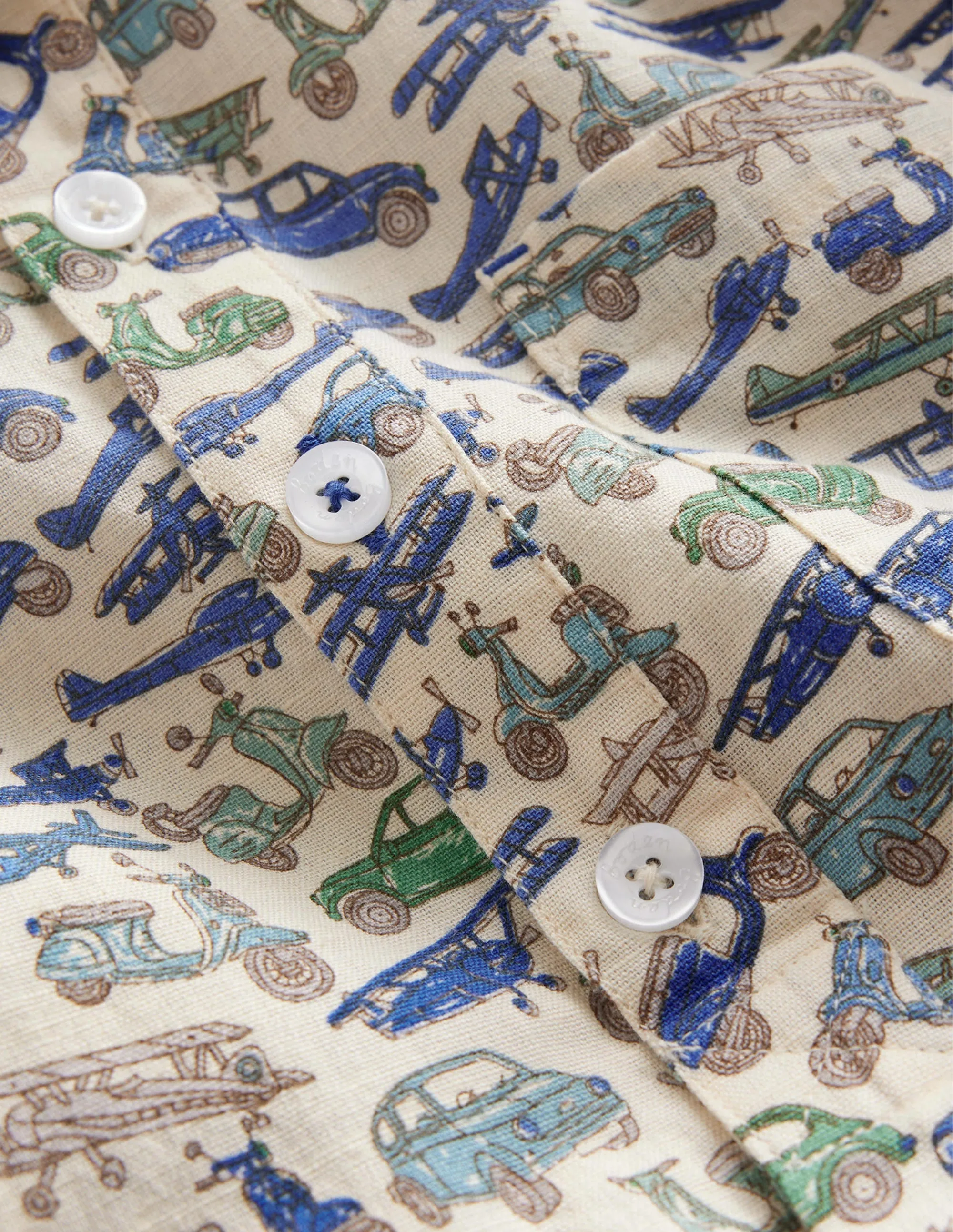 Patterned Grandad Shirt-Blue Vechicles