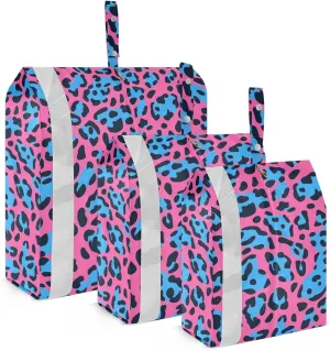 Peach Blue Animal Leopard Print Fur 3pcs Travel Packing Storage Bags Stackable Garment Bag Closet Storage Space Saver Bags Travel Must