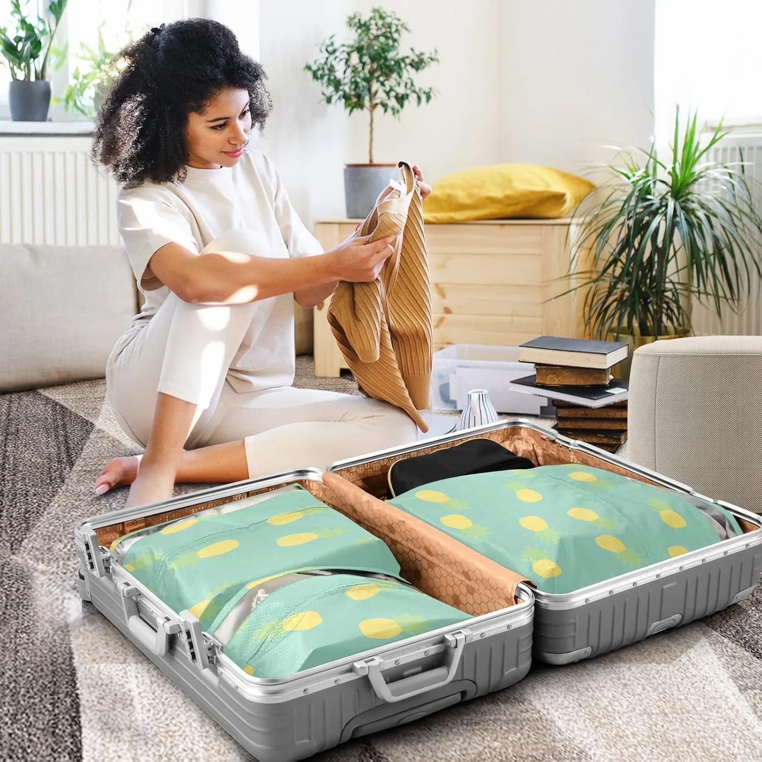 Pineapple 3 Set Travel Packing Cubes For Suitcases, Foldable, Garment Bag Closet Storage, Luggage Space Saver, Luggages Management Personnel