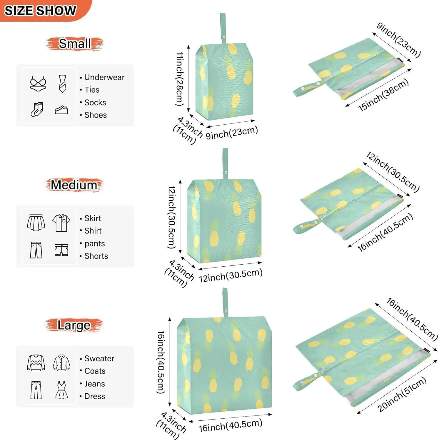 Pineapple 3 Set Travel Packing Cubes For Suitcases, Foldable, Garment Bag Closet Storage, Luggage Space Saver, Luggages Management Personnel