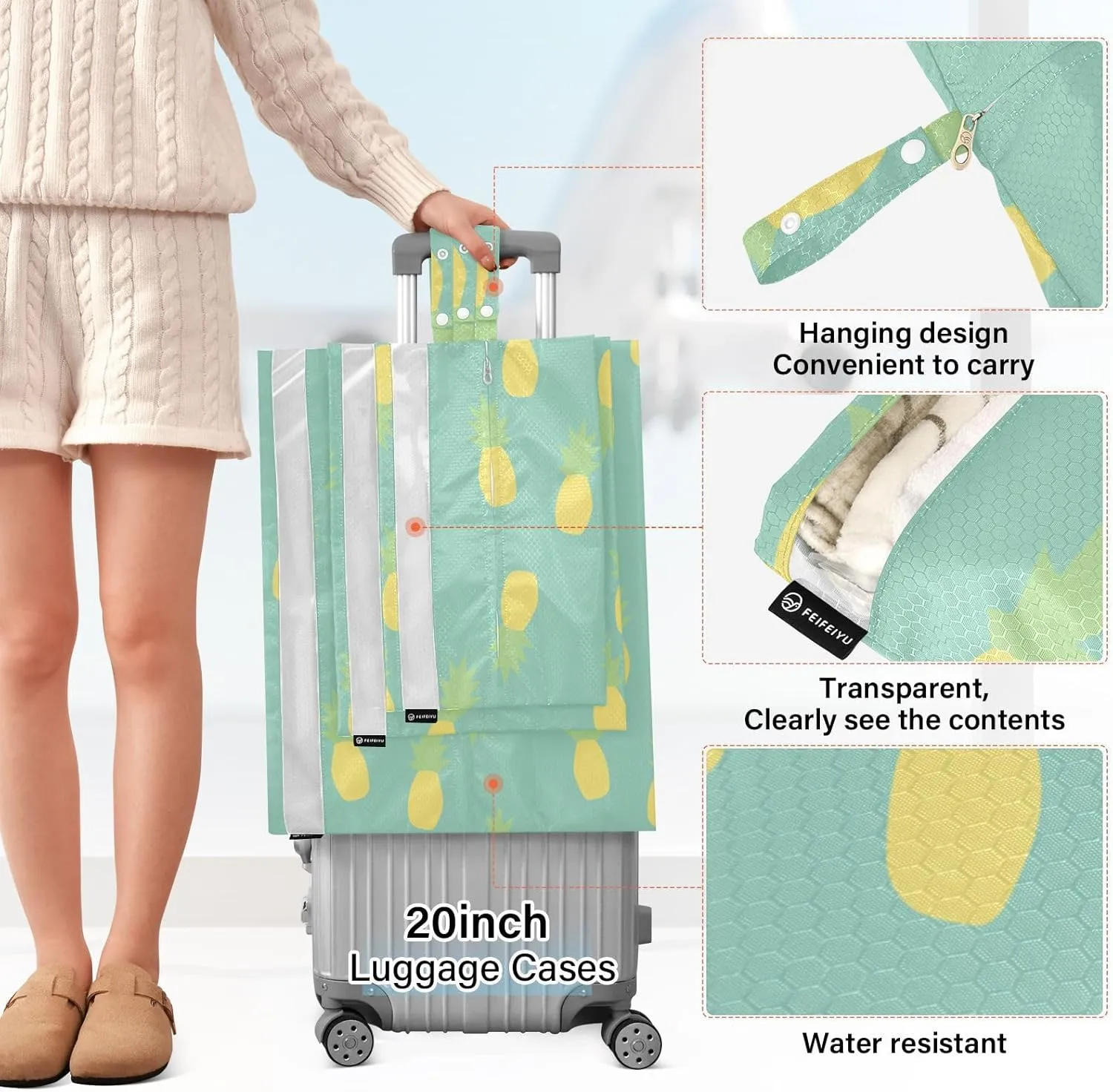 Pineapple 3 Set Travel Packing Cubes For Suitcases, Foldable, Garment Bag Closet Storage, Luggage Space Saver, Luggages Management Personnel