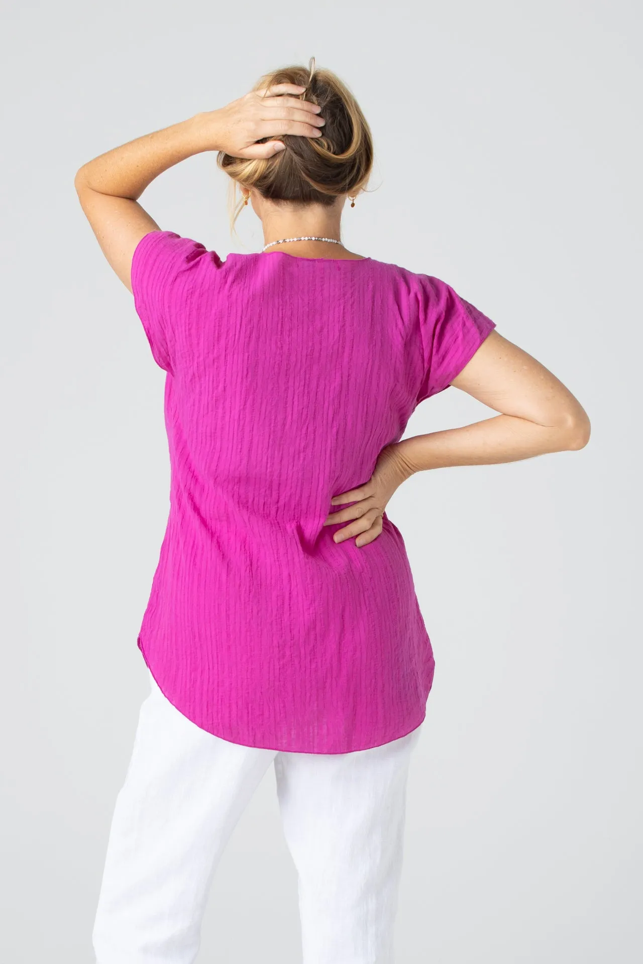 Pink Print Short Sleeve Cotton Top