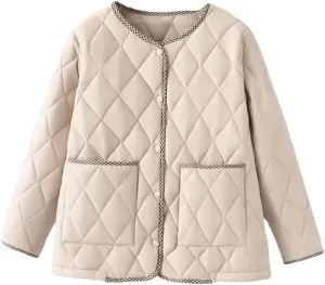 Plus Size Women Parka Autumn Winter Casual Loose Thin Contrast Color Cotton-Padded Coat