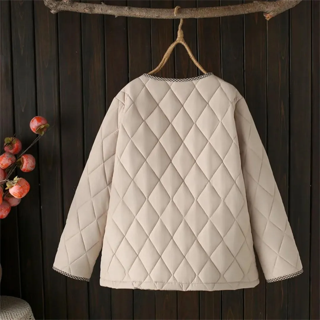 Plus Size Women Parka Autumn Winter Casual Loose Thin Contrast Color Cotton-Padded Coat