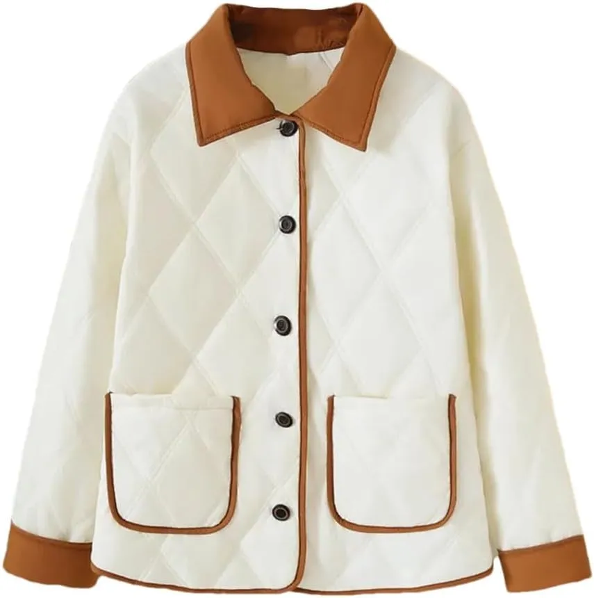 Plus Size Women Parka Autumn/Winter Fashion Loose Thin Block Color Cotton-Padded Coat