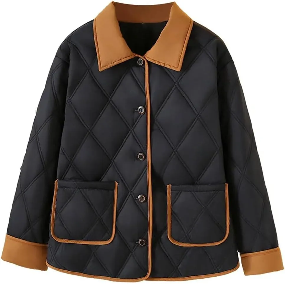 Plus Size Women Parka Autumn/Winter Fashion Loose Thin Block Color Cotton-Padded Coat