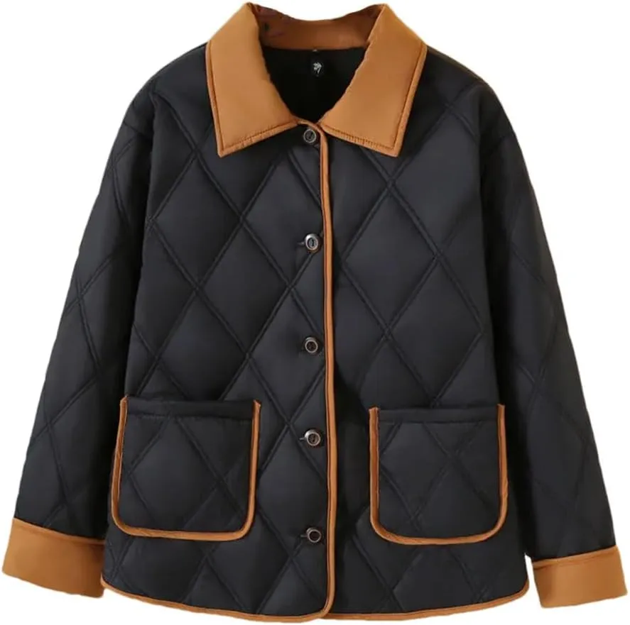 Plus Size Women Parka Autumn/Winter Fashion Loose Thin Block Color Cotton-Padded Coat
