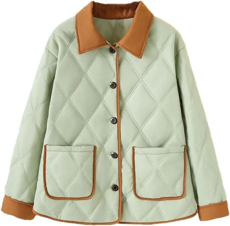 Plus Size Women Parka Autumn/Winter Fashion Loose Thin Block Color Cotton-Padded Coat