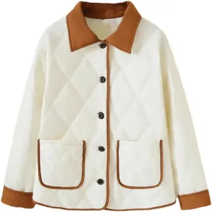 Plus Size Women Parka Autumn/Winter Fashion Loose Thin Block Color Cotton-Padded Coat