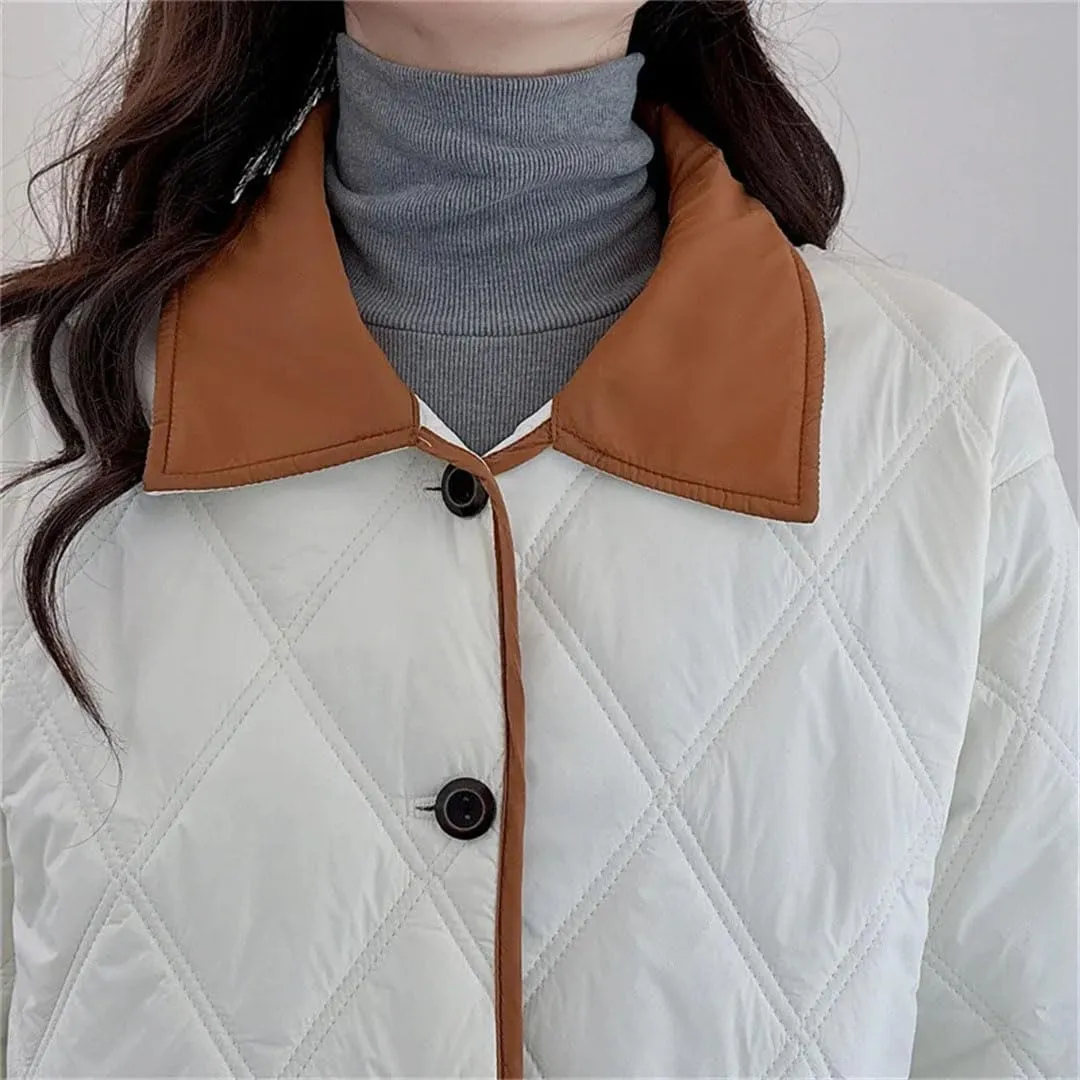Plus Size Women Parka Autumn/Winter Fashion Loose Thin Block Color Cotton-Padded Coat
