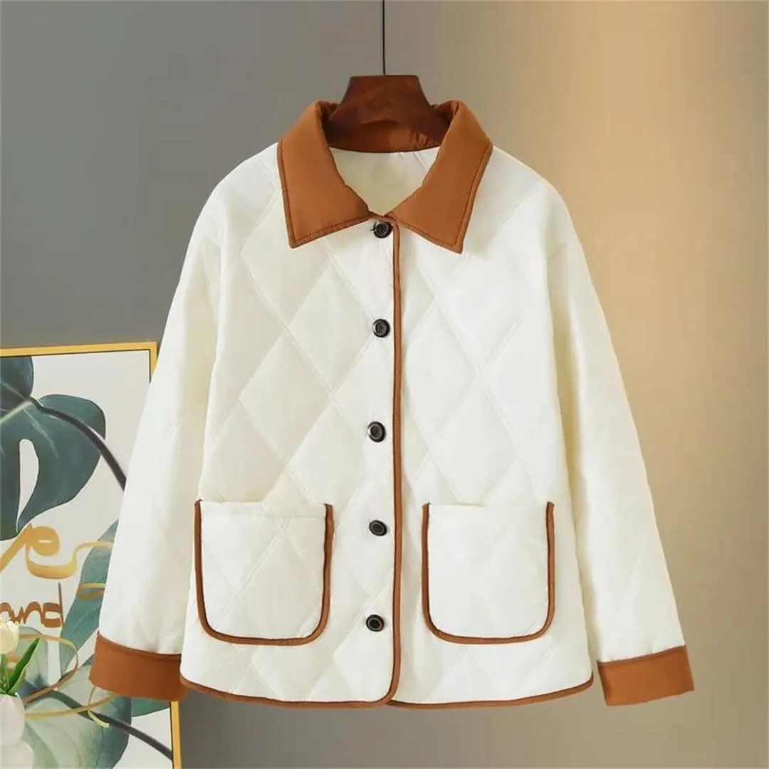 Plus Size Women Parka Autumn/Winter Fashion Loose Thin Block Color Cotton-Padded Coat
