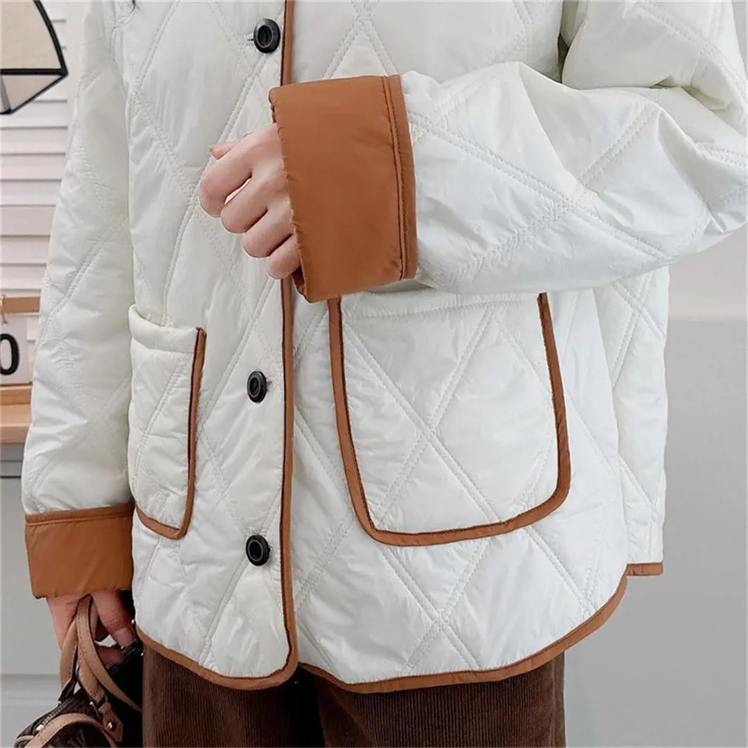 Plus Size Women Parka Autumn/Winter Fashion Loose Thin Block Color Cotton-Padded Coat