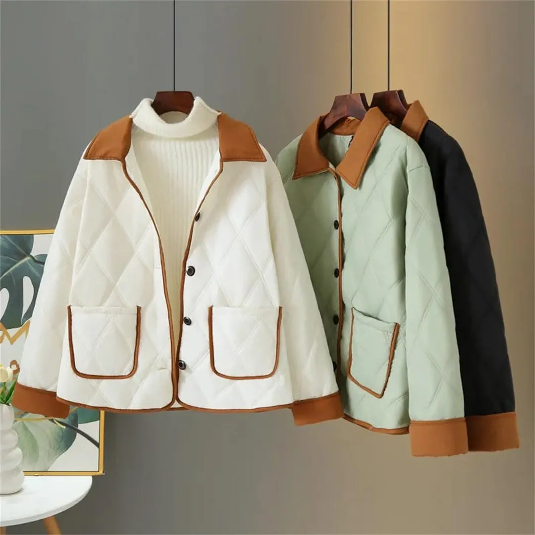 Plus Size Women Parka Autumn/Winter Fashion Loose Thin Block Color Cotton-Padded Coat