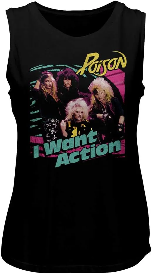 Poison 1983 American Rock Band Music Group I Want Action Ladies Muscle Tank Top