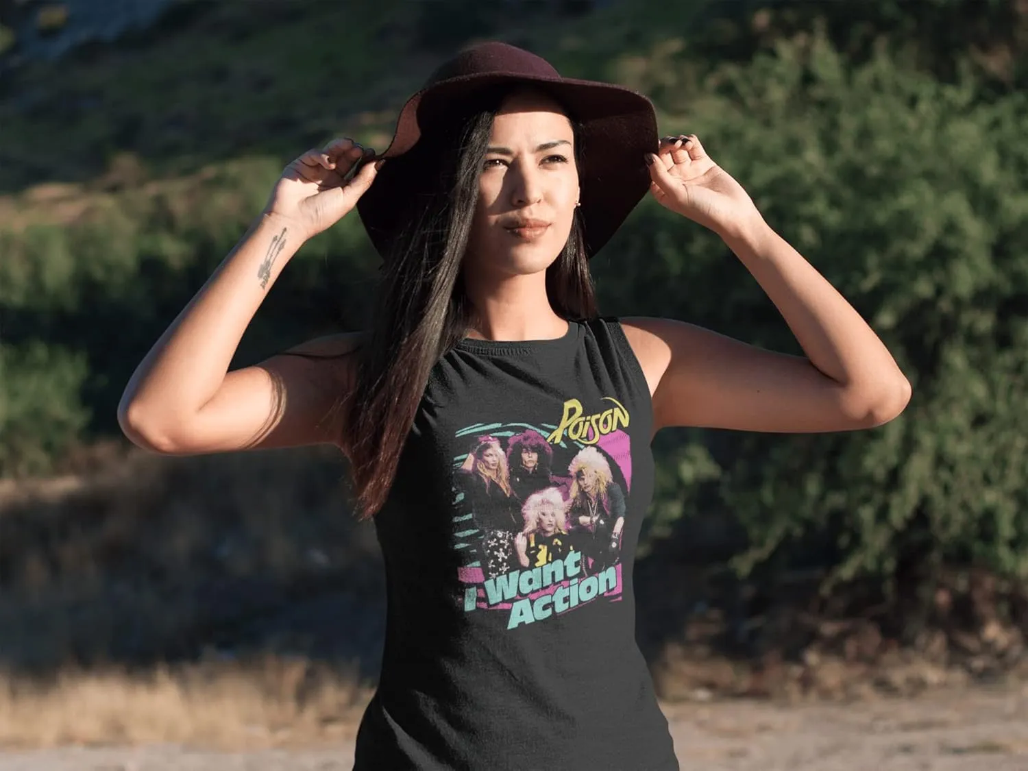 Poison 1983 American Rock Band Music Group I Want Action Ladies Muscle Tank Top