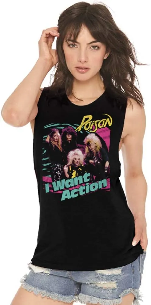 Poison 1983 American Rock Band Music Group I Want Action Ladies Muscle Tank Top