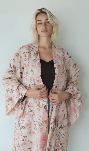 R208481 - Printed Linen Kimono - Floral Beige