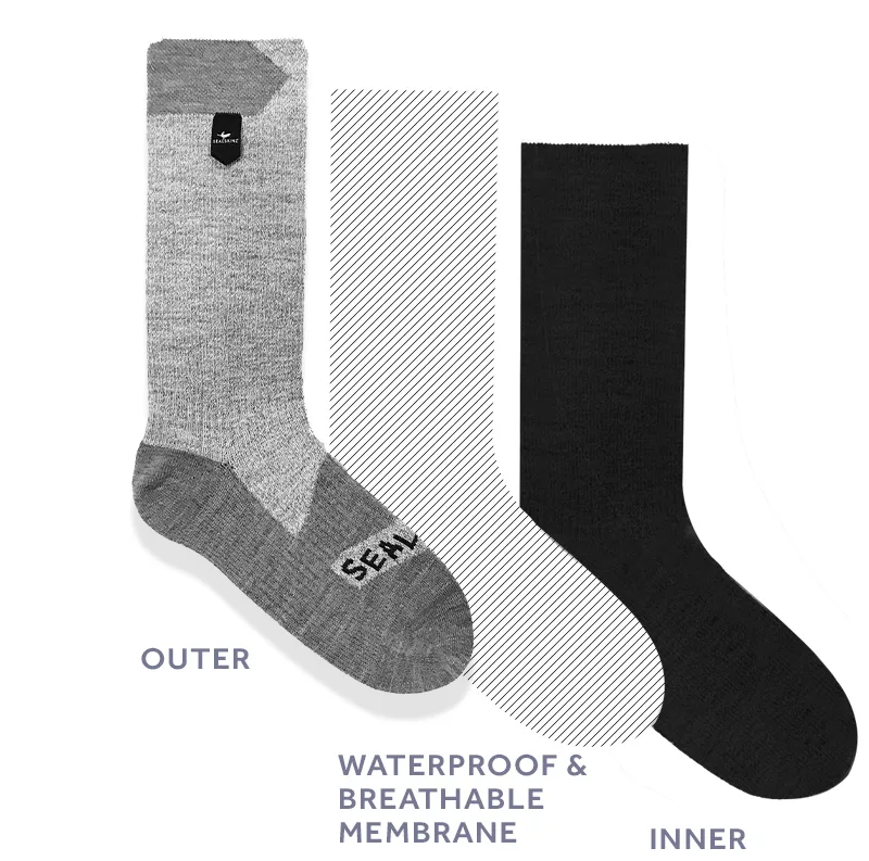 Raynham Waterproof All Weather Mid Length Sock Black/Grey Marl by Sealskinz