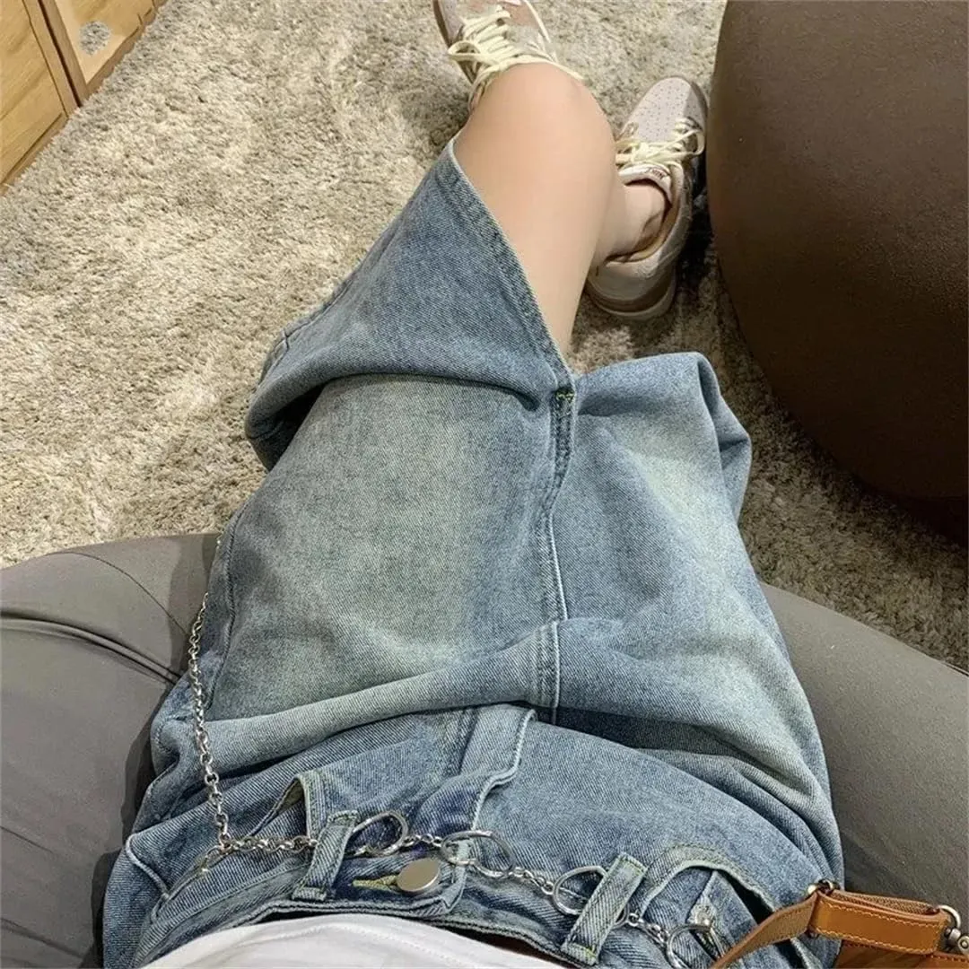Retro High-Waisted Split Denim Jeans Skirt Women Loose Thin Long A-Line Bag Hip Skirt