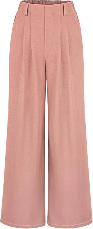 SeSe Code Women's Wide Leg Pants Elastic High Waisted Waffle Knit Casual Slacks Work Business Palazzo Trousers with Pockets