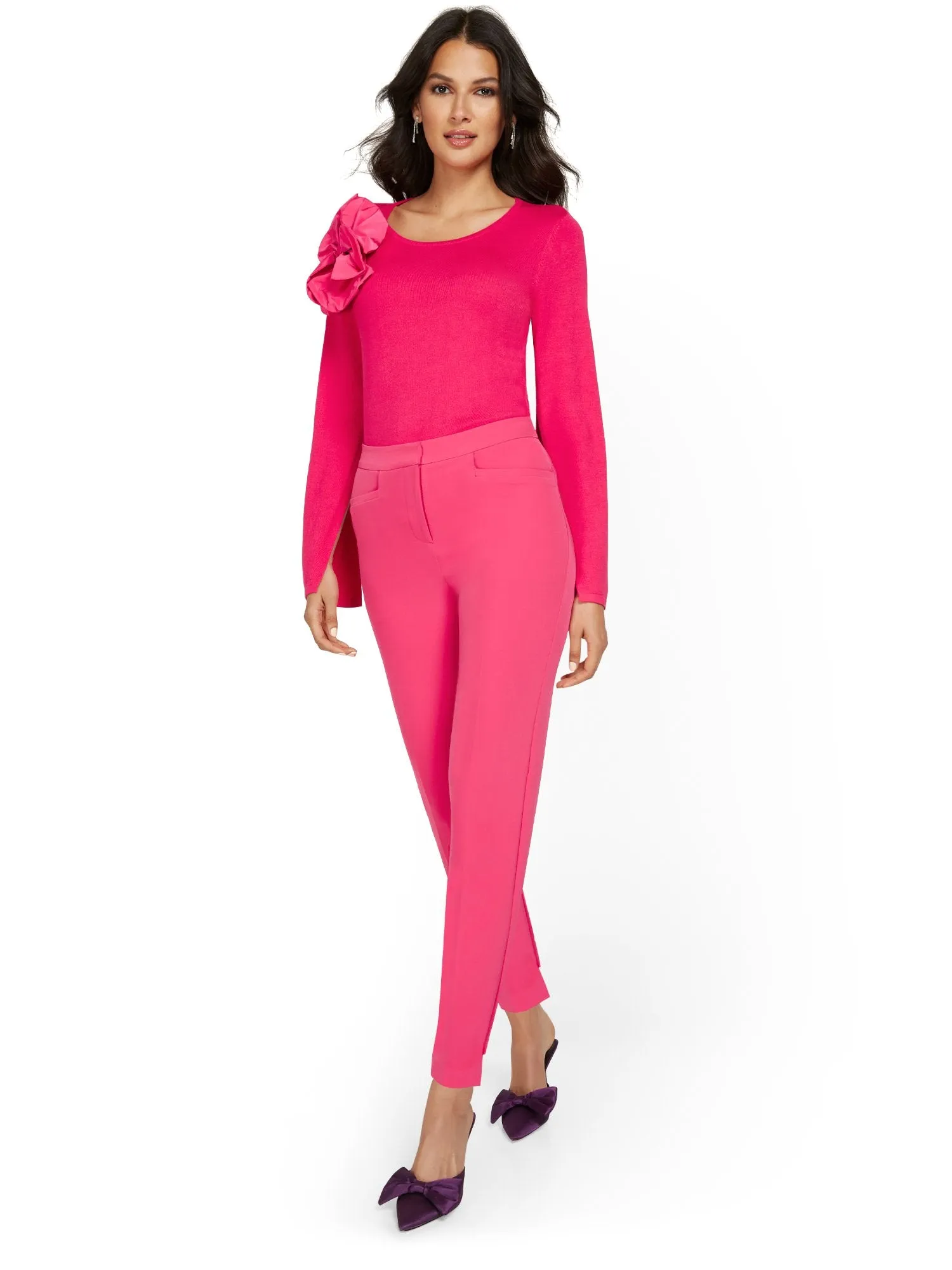 Side-Tab Slim-Leg Ankle Pant