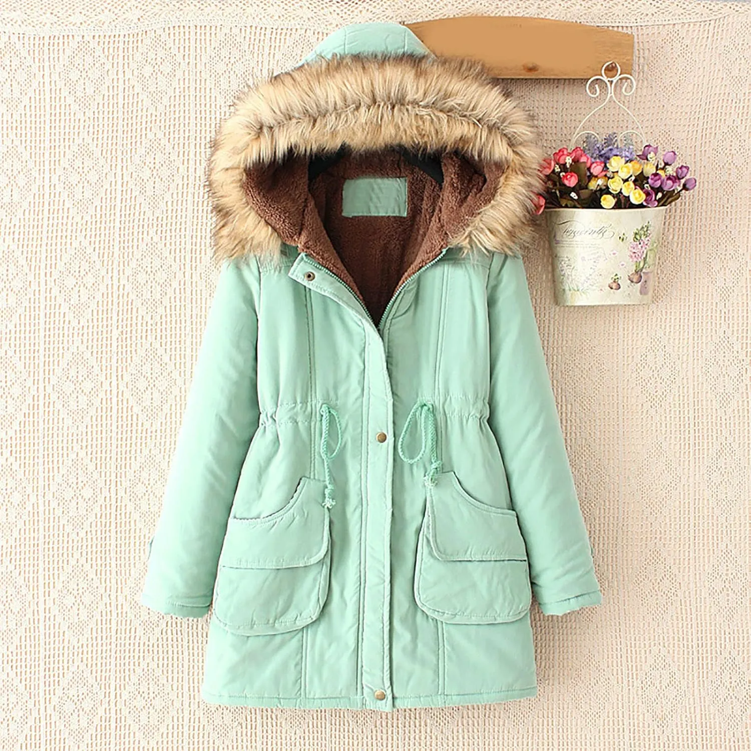 SMIDOW Winter Coats For Women 2023 Trendy Thicken Puffer Jackets With Faux Fur Hood Warm Parka Coat Outwear