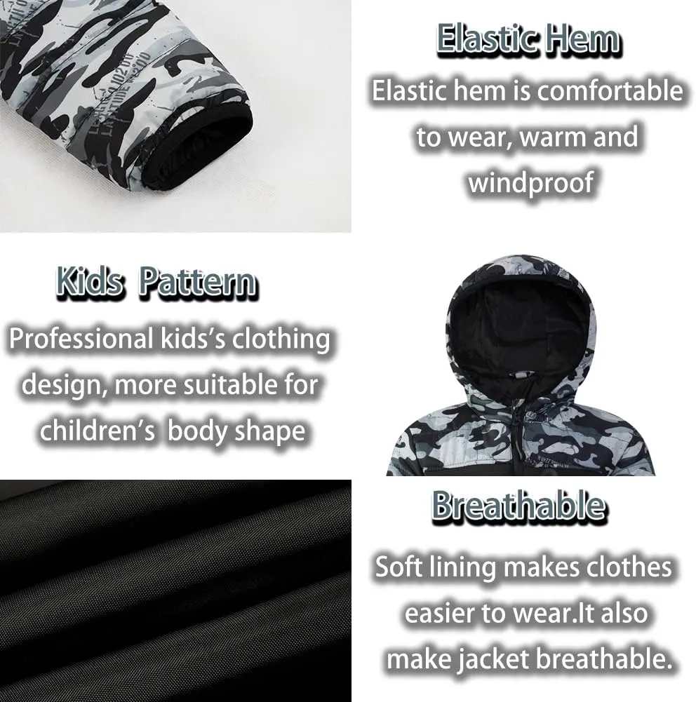 SNOW DREAMS Boys Lightweight Coat Hooded Waterproof Camo Puffer Jackets Outerwear