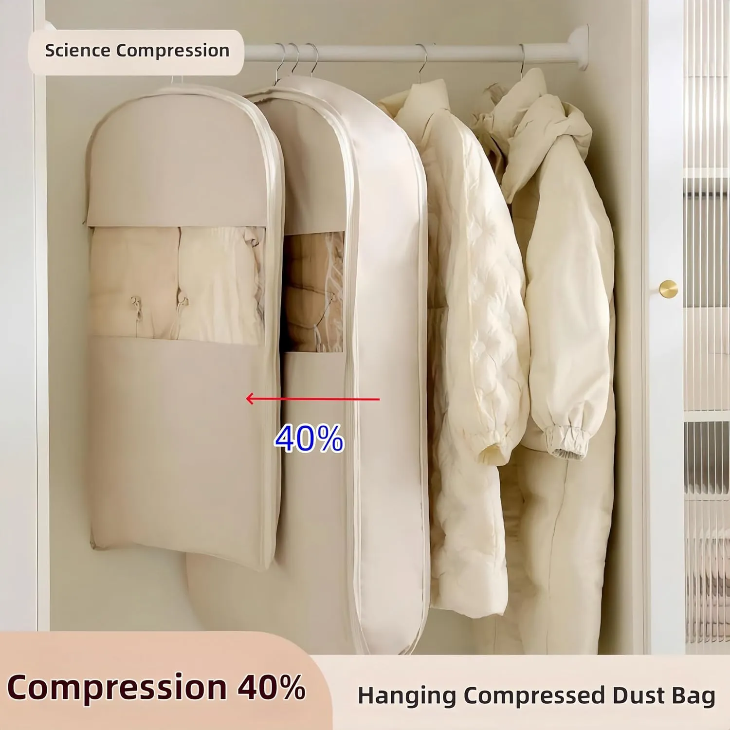 Space Saving Hanging Garment Bag with Self Compression Zipper, Dust Proof Clothes Storage for Coats, Jackets, Sweaters & Seasonal Clothes - Clear Protector for Closet (Blue,M L XL)