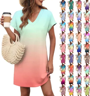 Summer Dresses for Women 2025 Trendy V Neck Tie Dye Short Sleeve Dress Casual Loose Holiday Beach Mini Sundress