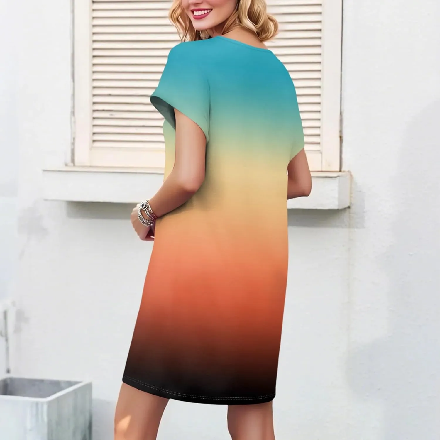 Summer Dresses for Women 2025 Trendy V Neck Tie Dye Short Sleeve Dress Casual Loose Holiday Beach Mini Sundress