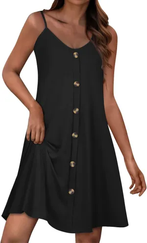 Summer Dresses for Women Spaghetti Strap Casual Swing Tank Beach Cover Up Dress with Pockets
