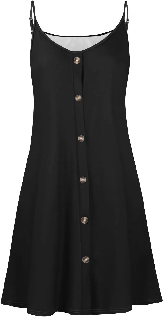 Summer Dresses for Women Spaghetti Strap Casual Swing Tank Beach Cover Up Dress with Pockets