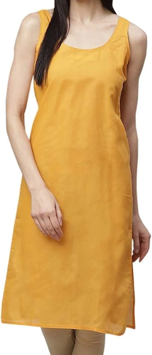 TFGO Mustard Yellow Women Cotton Inner Slips, Full Length Camisole Slip for Kurta Dress