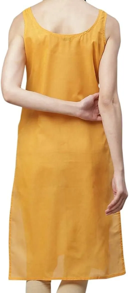 TFGO Mustard Yellow Women Cotton Inner Slips, Full Length Camisole Slip for Kurta Dress