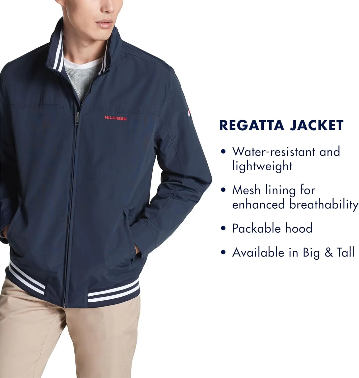 Tommy Hilfiger Men's Lightweight Waterproof Regatta Bomber Jacket