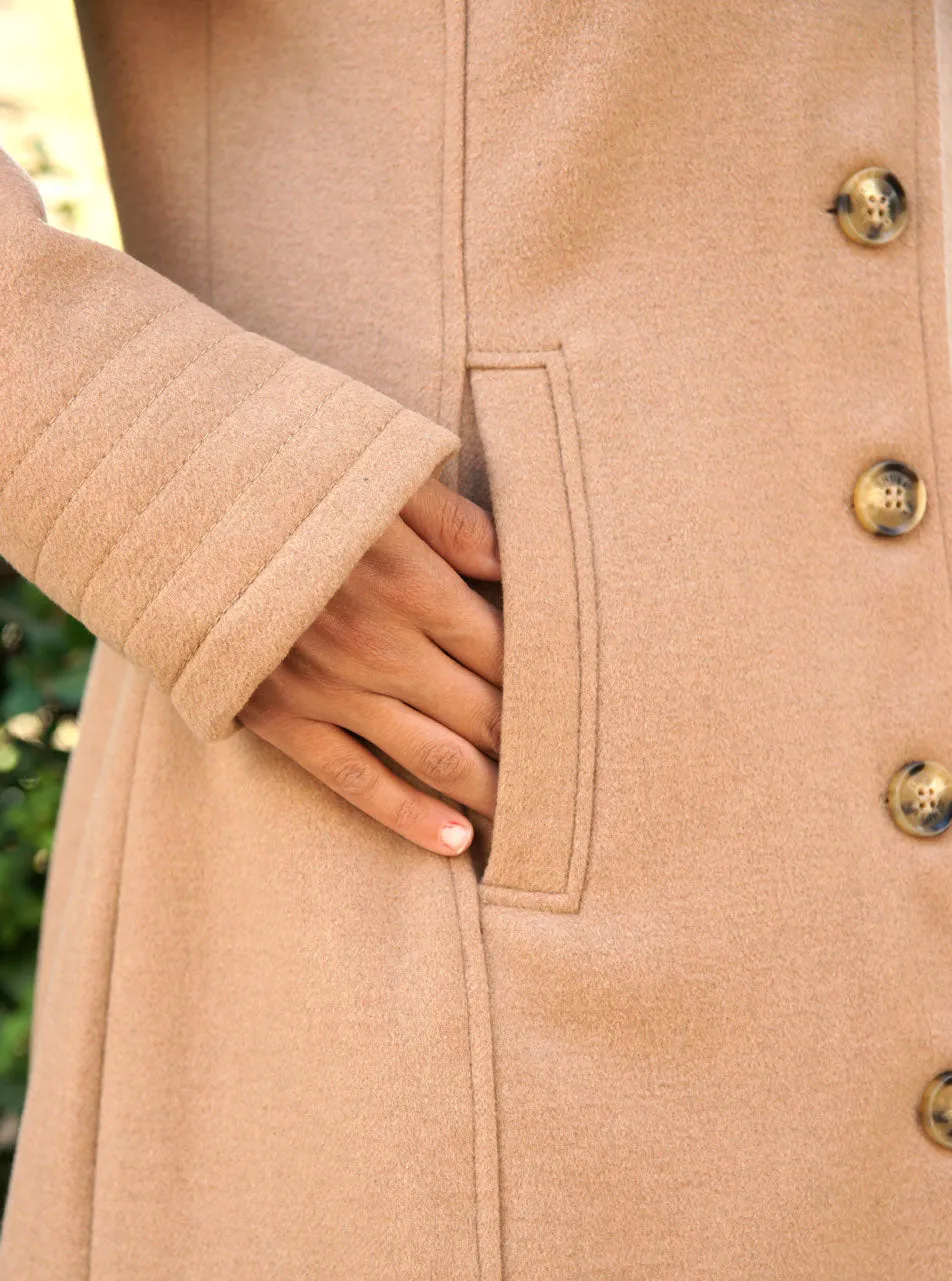 Topstitched Hooded Wool Jacket