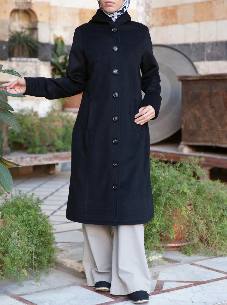 Topstitched Hooded Wool Jacket