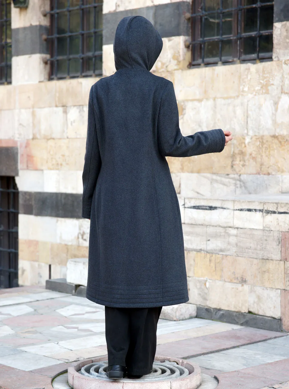Topstitched Hooded Wool Jacket