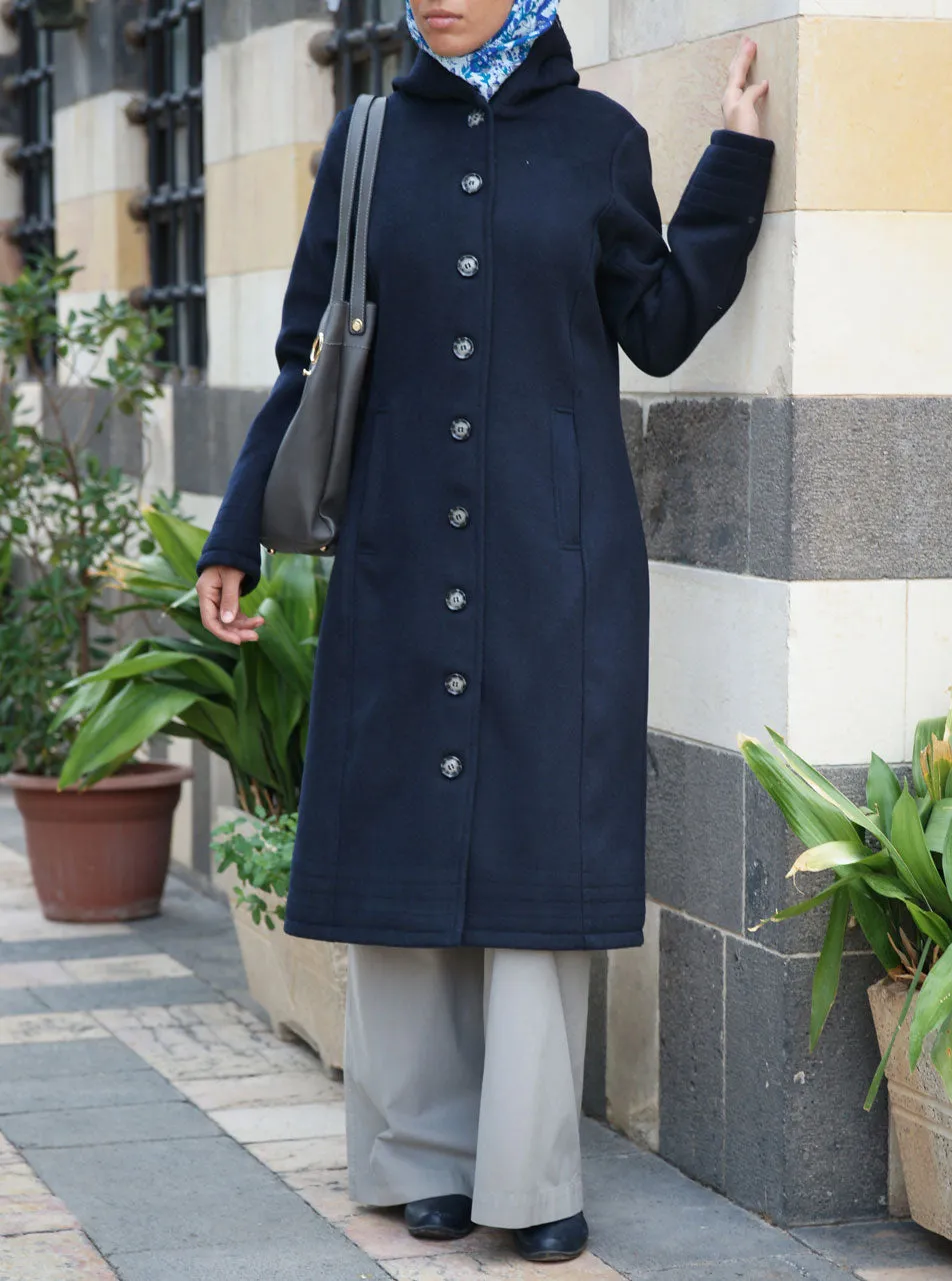 Topstitched Hooded Wool Jacket