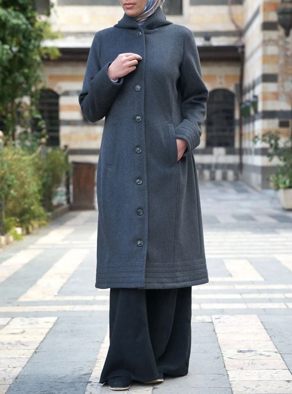 Topstitched Hooded Wool Jacket