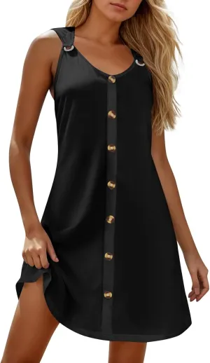 TWGONE Summer Dresses for Women 2025 Vacation Beach Swimsuit Coverups Sleeveless Button Down Spring Boho Midi Sun Dress