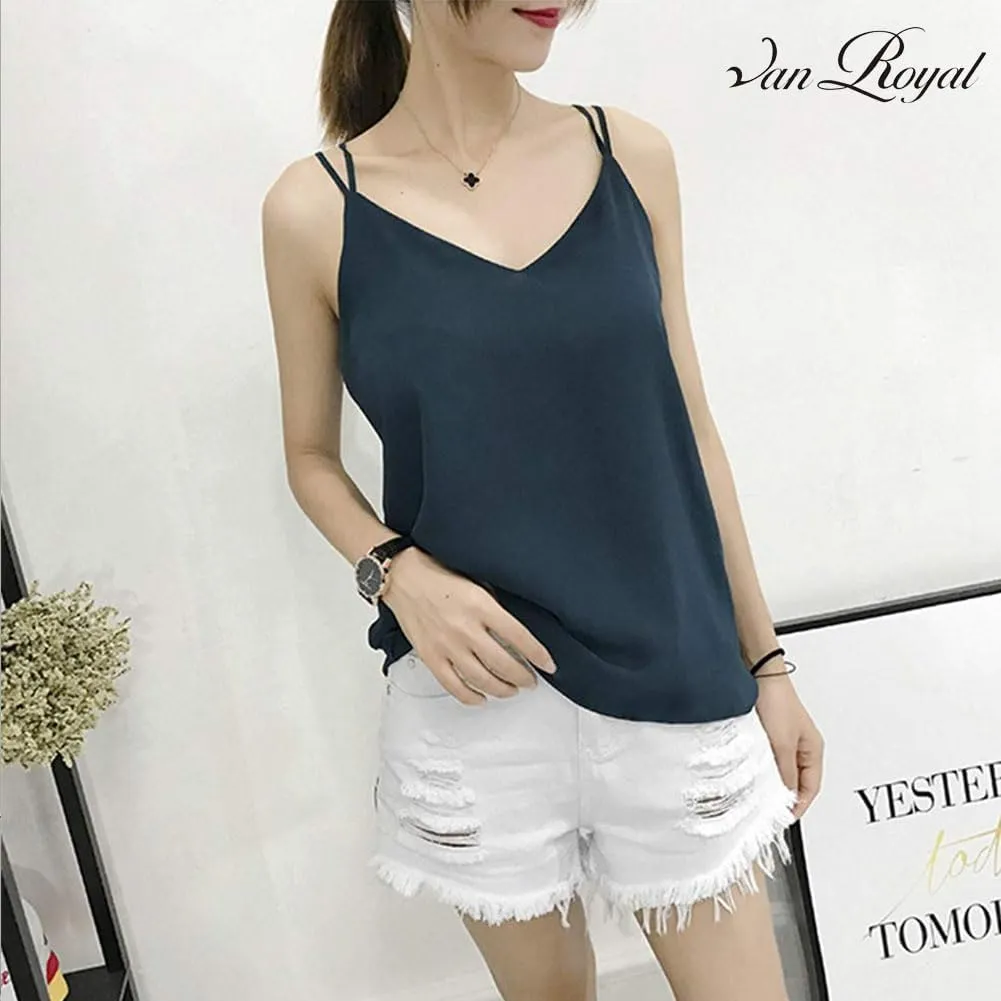 Van Royal Womens Camisole Tops V Neck Elegant Women Chiffon Camis Tank Tees