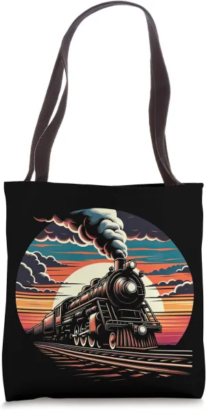 Vintage Steam Engine Train Locomotive Cool Sunset Railroad Tote Bag
