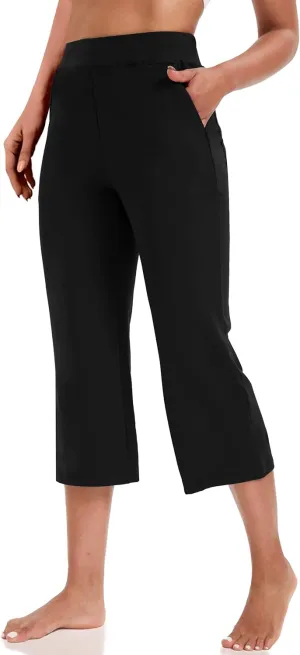 VOOVEEYA Yoga Capri Pants for Women, Crop Leggings with Pockets High Waisted Casual Straight Leg Pants