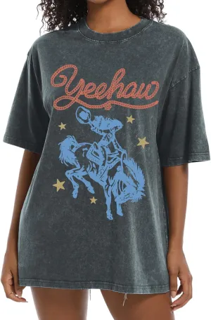 Western Shirts for Women Vintage Cowgirl Shirt Oversized Rodeo Cowboy Graphic Tees Country Concert Short Sleeve Tops