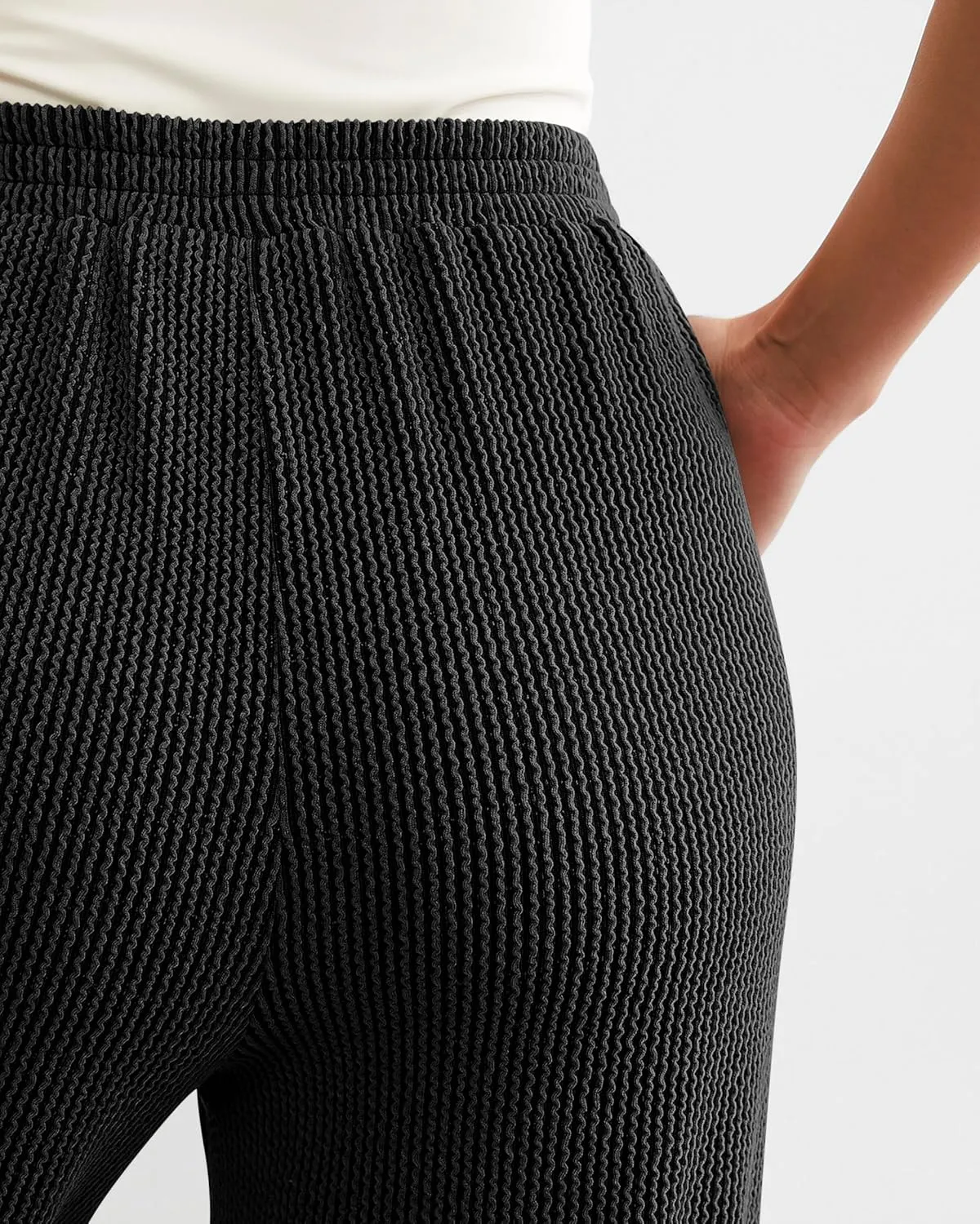 WICIWI Women's Casual Wide Leg Pants Fall Winter Elastic Waist Loose Rib Knit Lounge Palazzo Trousers with Pockets